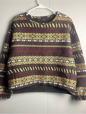 Zara Woman Textured Boho Aztec Tribal Knit Sweater Pullover Medium